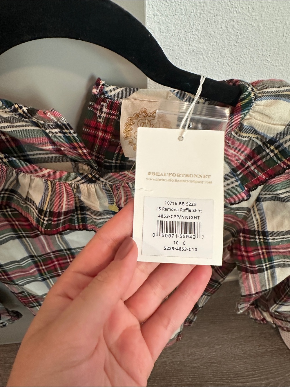 The Beaufort Bonnet Company Girls' Plaid Ruffle Collar Top - Red, Green, Cream - Picture 4 of 4